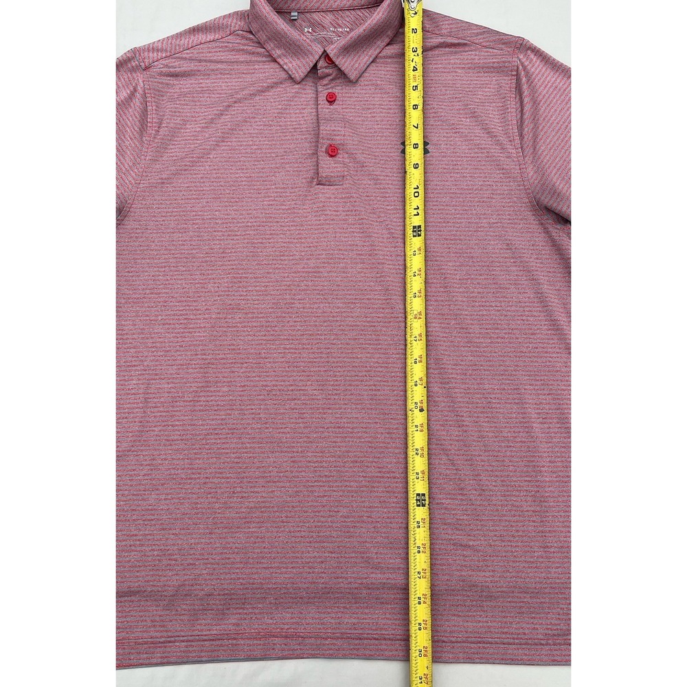 Under Armour Golf Polo Shirt Loose Fit Men's XL Red Gray Striped Short Sleeves - Picture 5 of 6